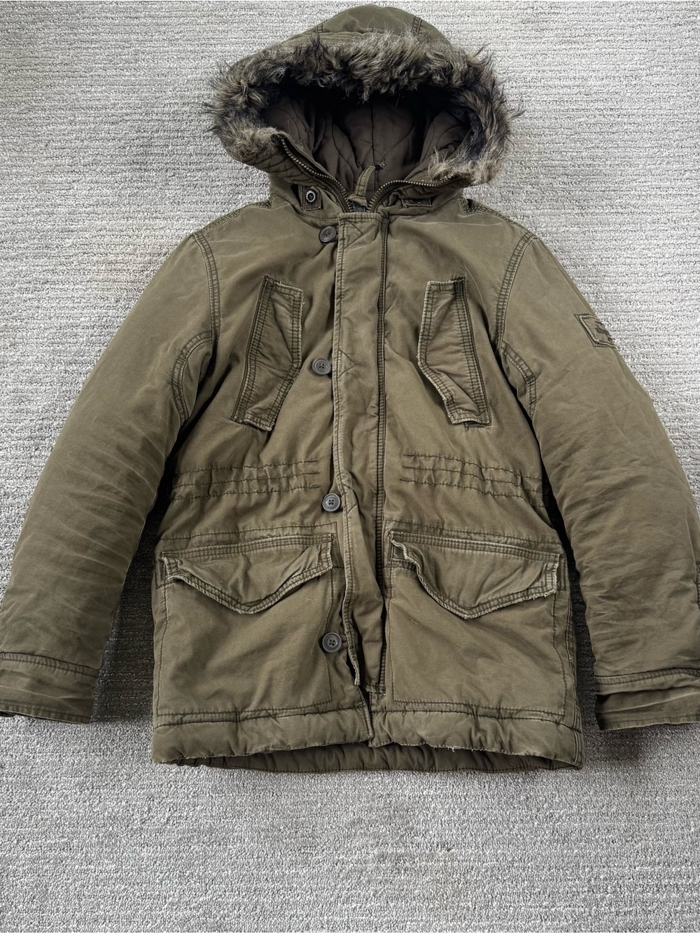 VTG Y2K Abercrombie & Fitch Wilcox Military Parka Olive Green Fur Hood Jacket-M